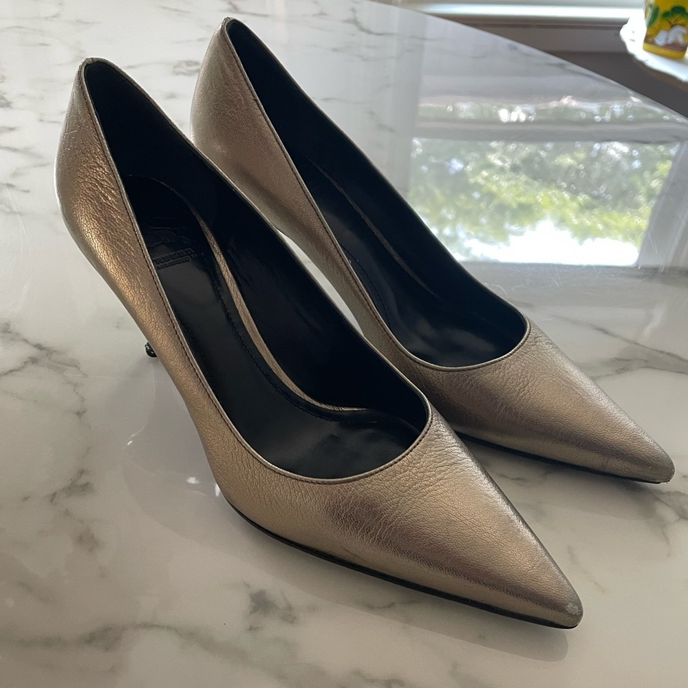 Burberry Metallic Gold/Pewter Point Toe Pumps